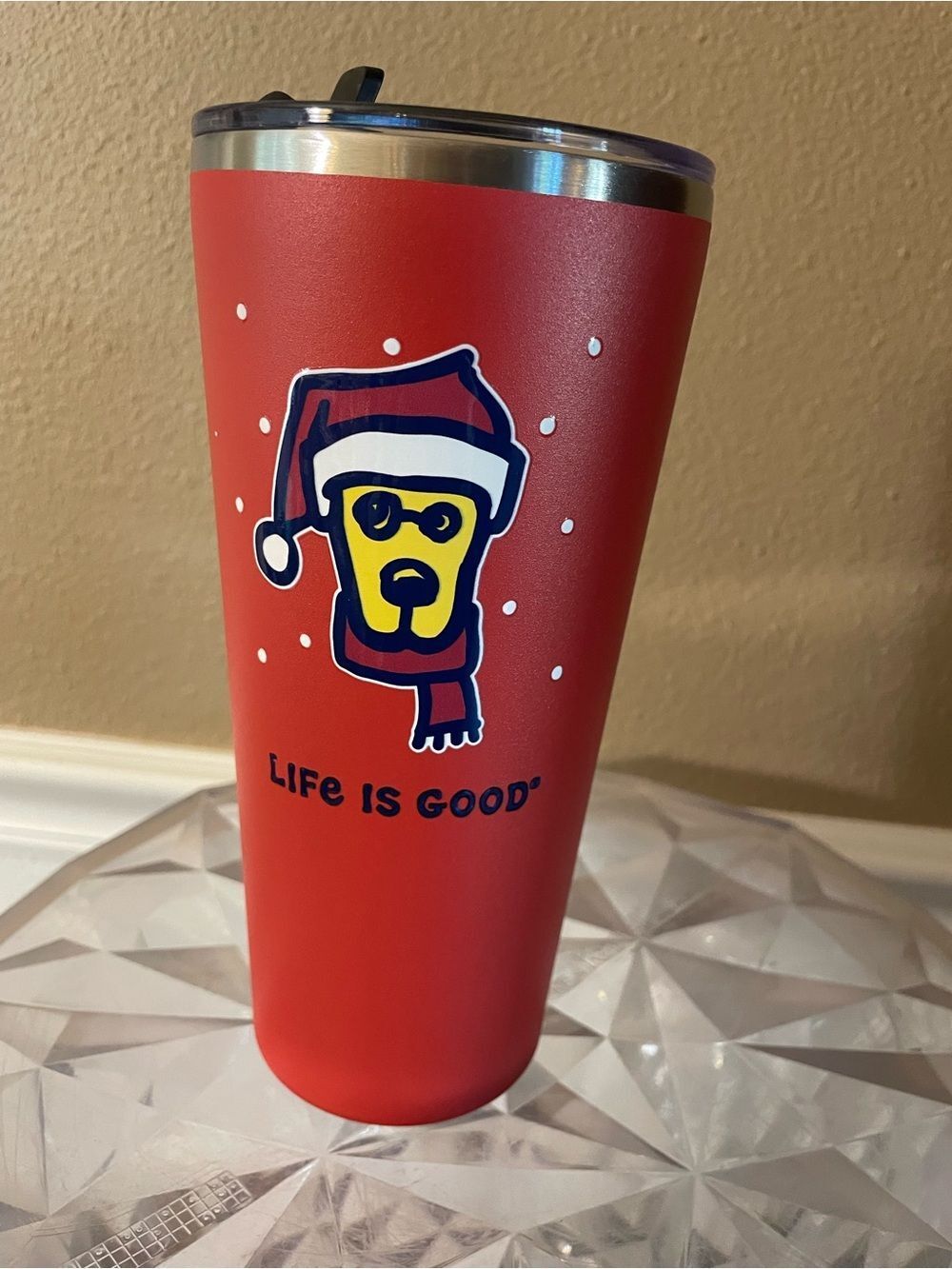 Life Is Good Rocket Dog Winter Metal 26 Ounce Tumbler New Condition!